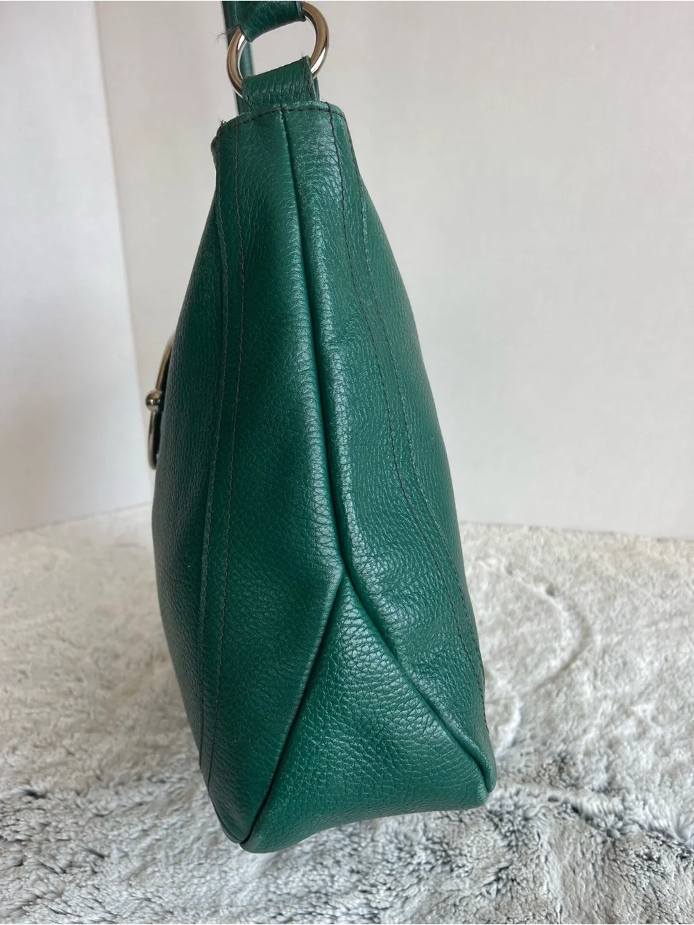 Furla Deep Green Leather Chrome Accent Satchel Women’s Bag